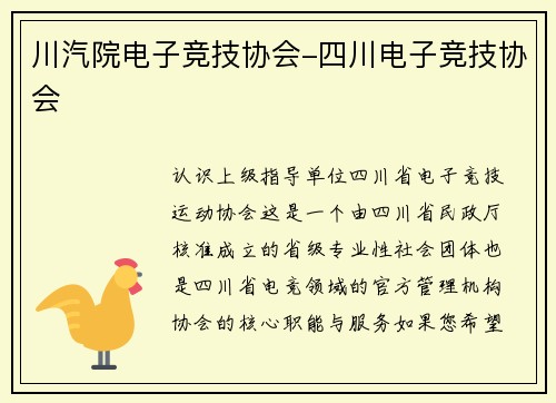 川汽院电子竞技协会-四川电子竞技协会